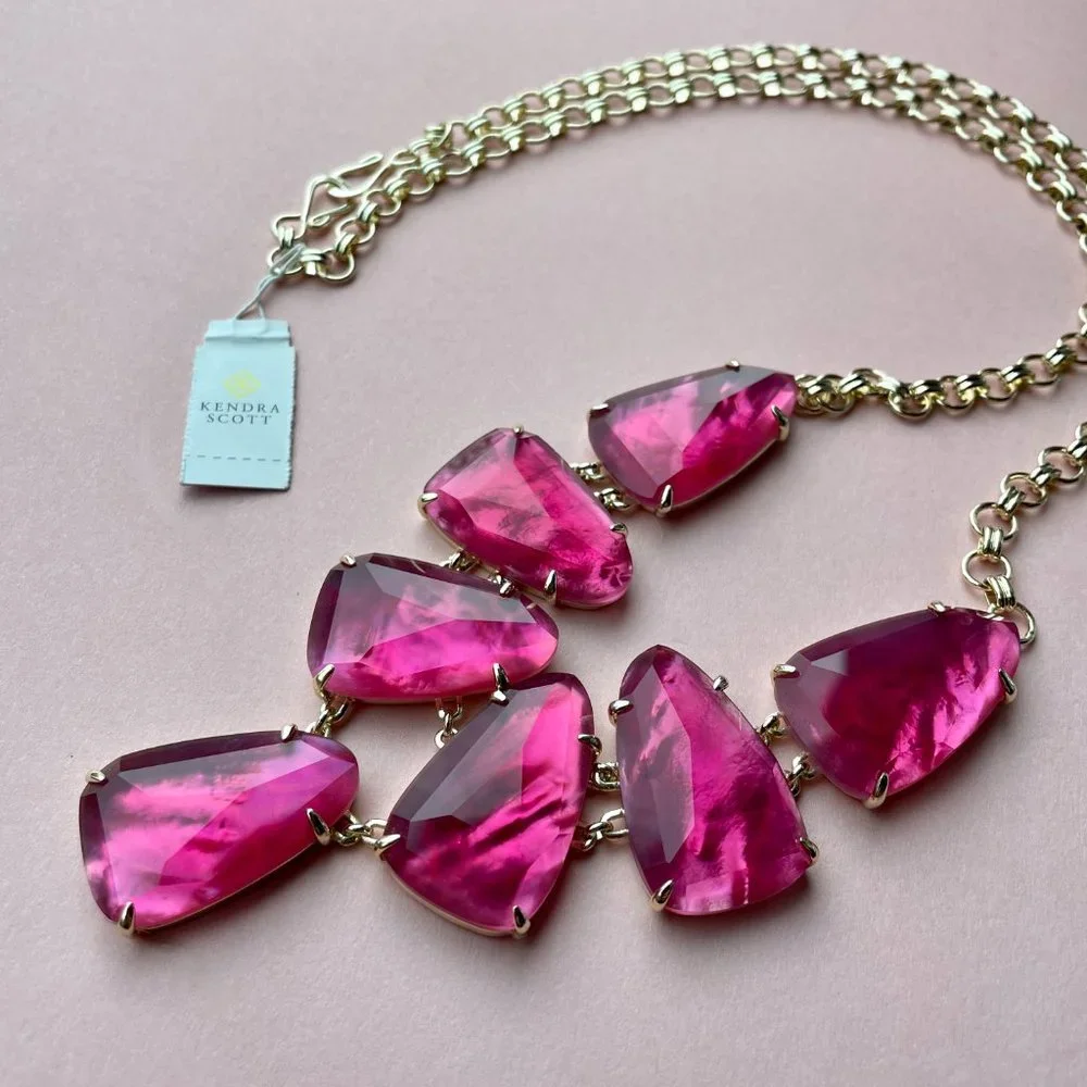 Kendra Scott Harlie Necklace Pink Berry Burgundy Illusion 14k Gold Plated NWT - Picture 5 of 16